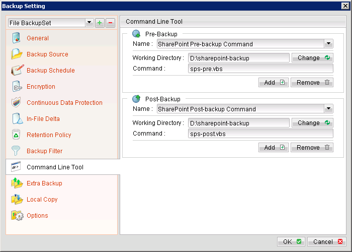 Command-Line Tool giúp thực thi các script của HĐH trước và sau khi sao lưu
